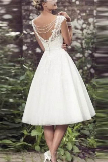 A-Line Tea Length Tulle Little White Dress 100054 - COCOMELODY