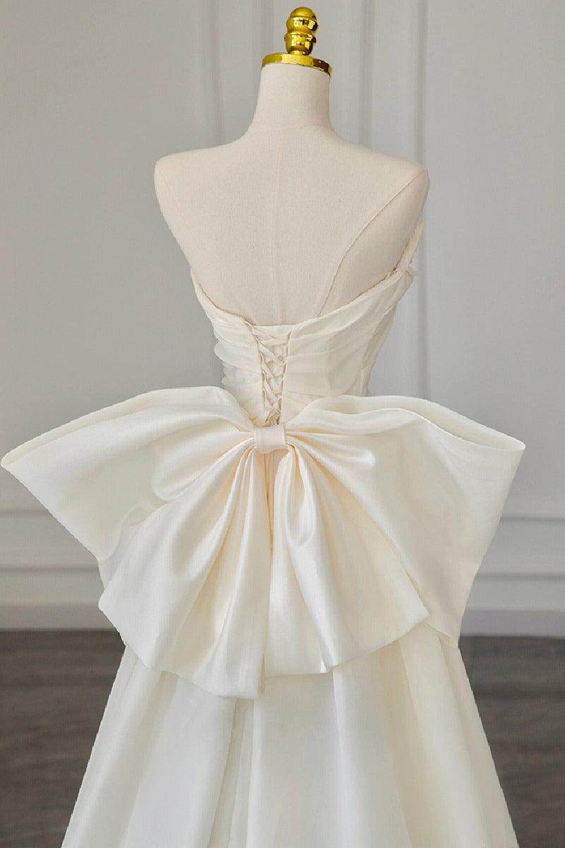 A-Line Court Train Satin Wedding Dress 768070969187 - COCOMELODY