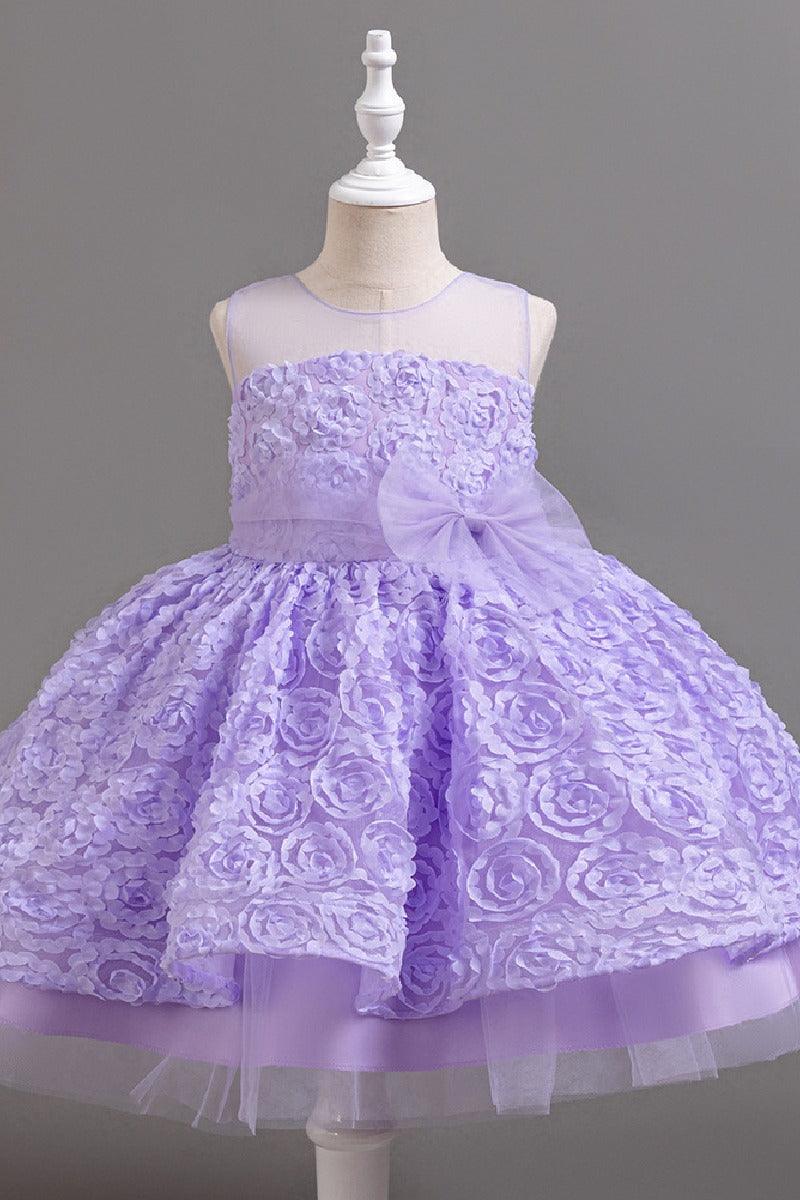 A-Line Illusion Neck Tulle Knee Length Flower Girl Dresses 1031516096156 - 7 Days / Purple / 100cm - COCOMELODY