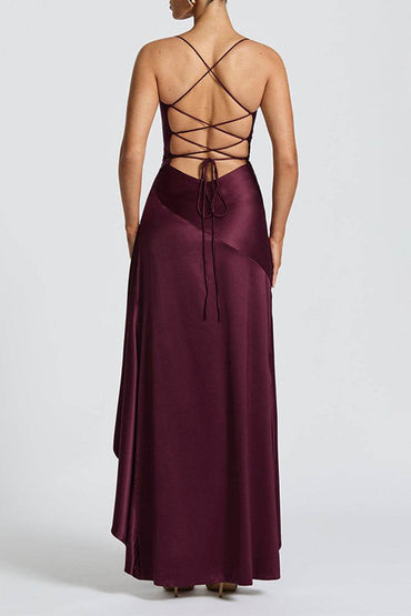 Asymmetrical High-Low Forged Chiffon Dress 954200659160 - COCOMELODY