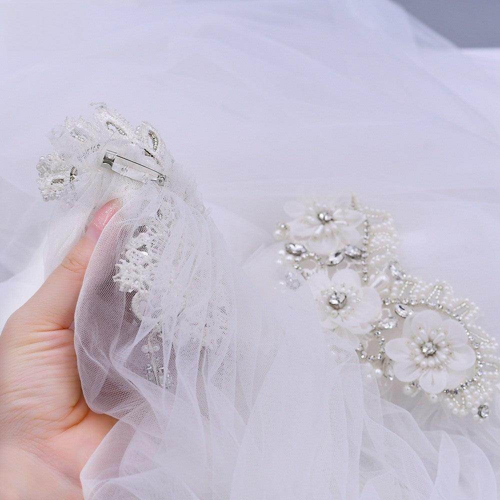 Wedding Cape Long Cape Three-Dimensional Flower Rhinestone 611038068318 - COCOMELODY