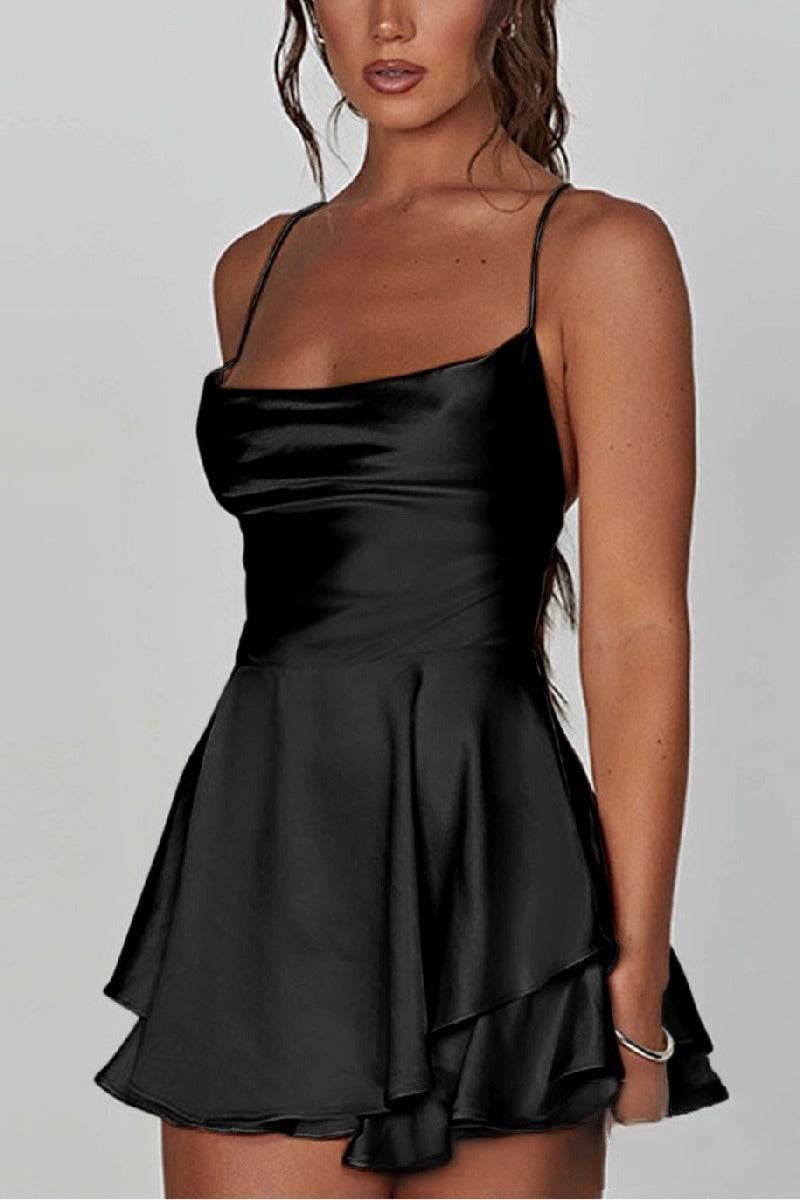 Short Mini Spaghetti Spandex Satin Cocktail Guest Dresses 911969027491 - COCOMELODY