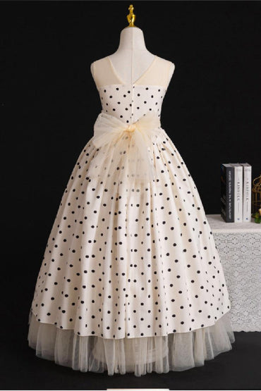 Illusion Round Neck Polka Dot Chiffon Flower Girl Dresses 1028585591033 - 7 Days / Champagne / 140cm - COCOMELODY