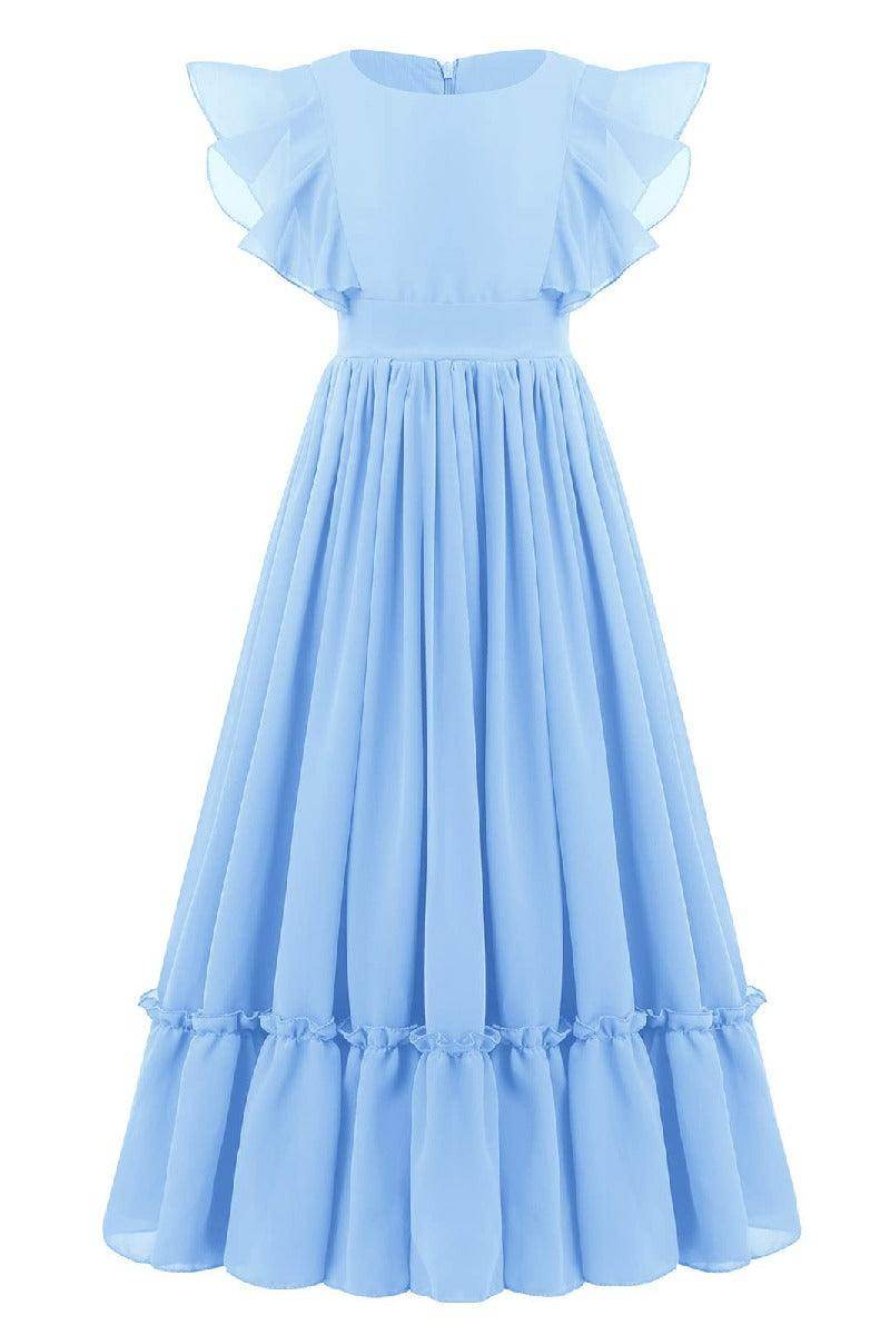 Ruffle Chiffon A-Line Junior Bridesmaid Gown B09JG8X785 - COCOMELODY