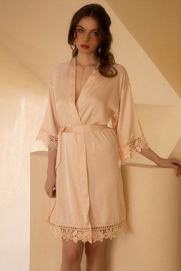Personalized Bridesmaid Robes Sexy Lace Trim Satin Robes 878048482459 - COCOMELODY