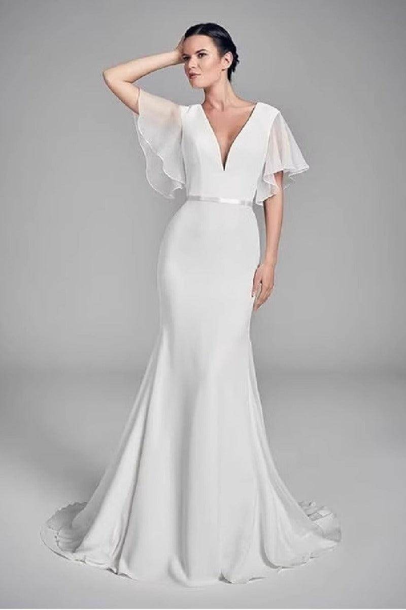 Trumpet-Mermaid Sweep-Brush Train Chiffon Wedding Dress COCOMELODY 848278881654, 7 Days / Ivory / US10