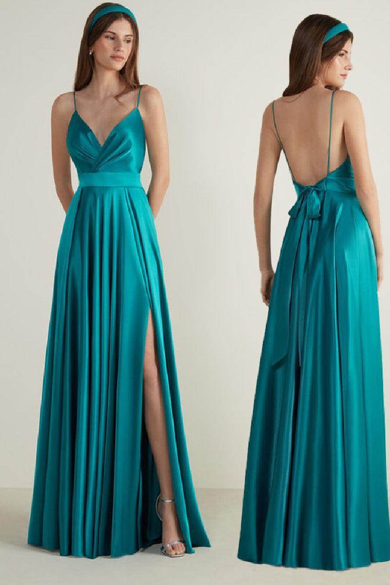 A-Line Maxi Luxuriant Satin Bridesmaid Dress 671430506147 - COCOMELODY