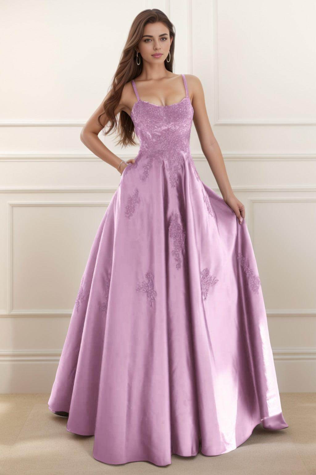 A-Line Floor Length Satin Prom Dress CS0458 - COCOMELODY