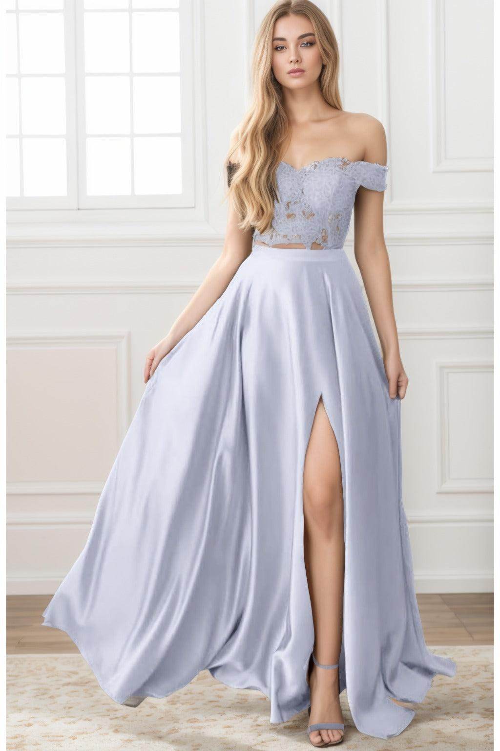 A-Line Sweep-Brush Train Elastic Satin Prom Dress CS0414 - COCOMELODY