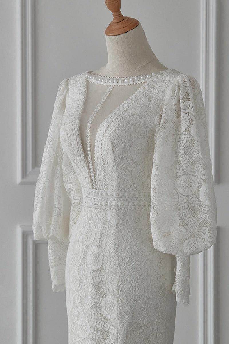 Trumpet-Mermaid Sweep-Brush Train Lace Wedding Dress 719870409318 - COCOMELODY