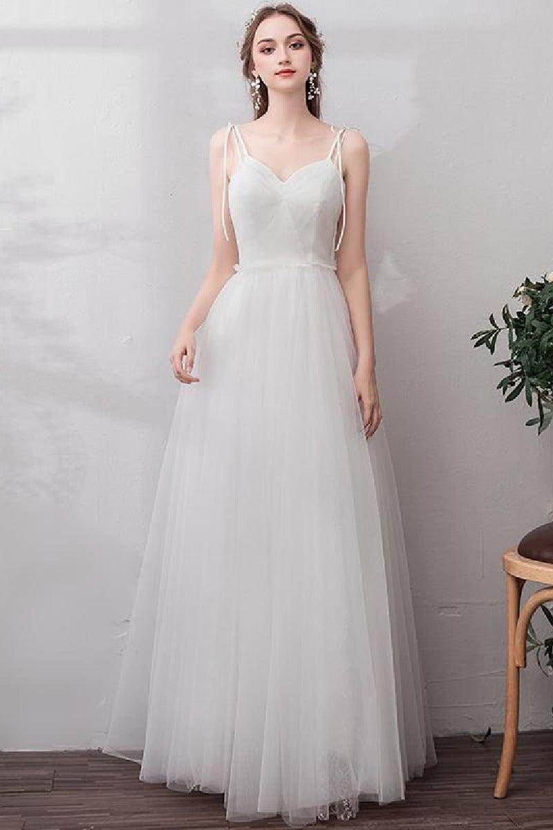 A-Line Floor Length Tulle Wedding Dress 725272414681 - COCOMELODY