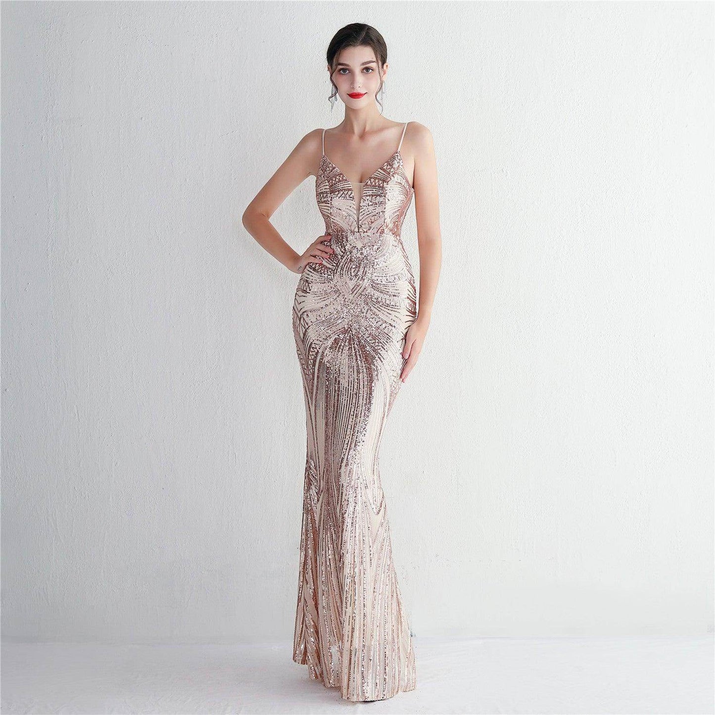 Trumpet-Mermaid Floor Length Sequins Dress 687482392338 - COCOMELODY