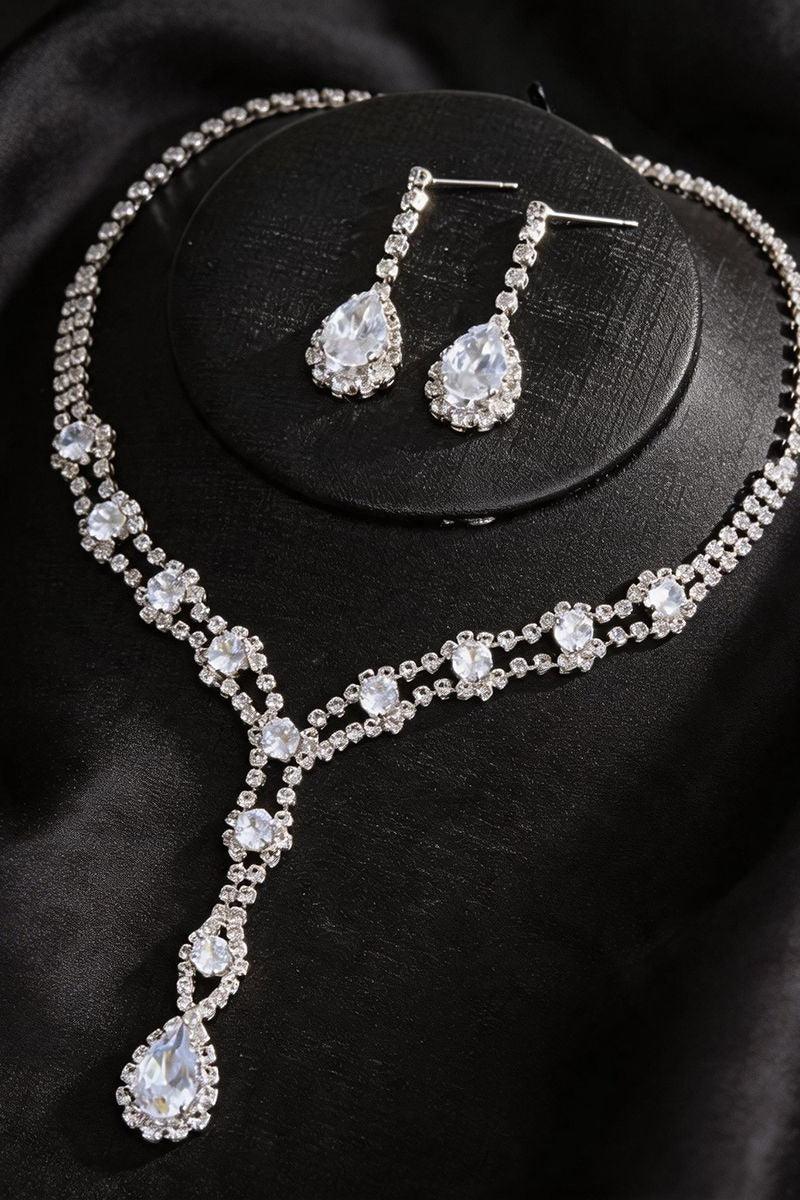 Luxury Teardrop Tassel Necklace Earrings Set for Women Jewelry Sets (Set of 2) 1056817075176 - 7 Days / V-Shaped - COCOMELODY