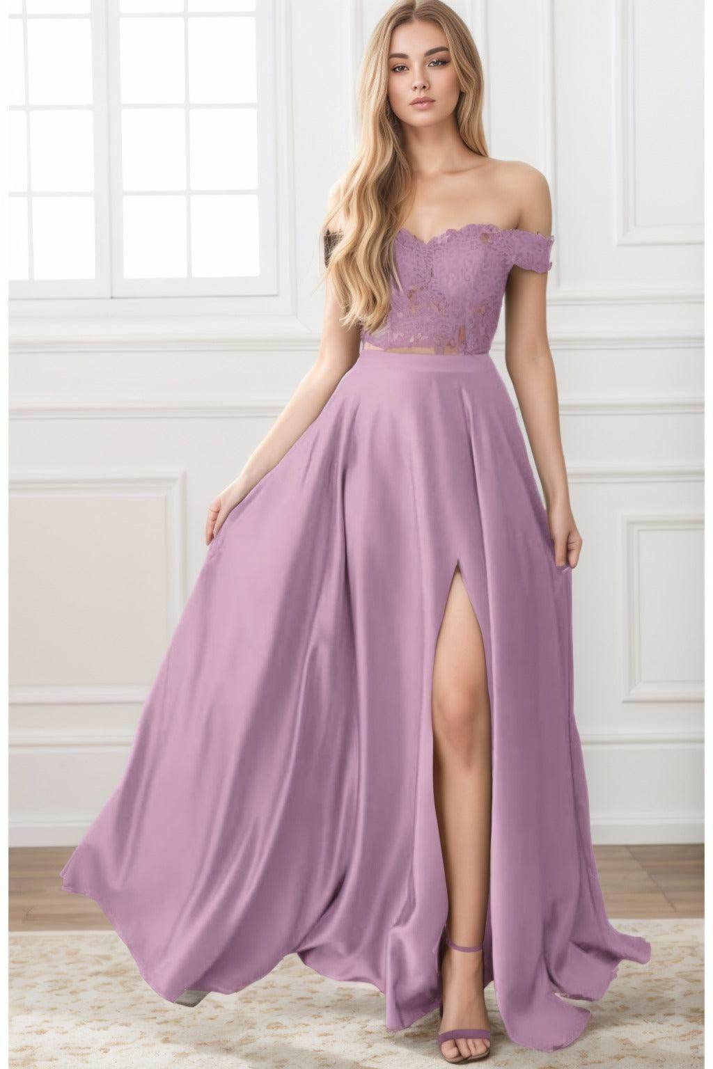 A-Line Sweep-Brush Train Elastic Satin Prom Dress CS0414 - COCOMELODY