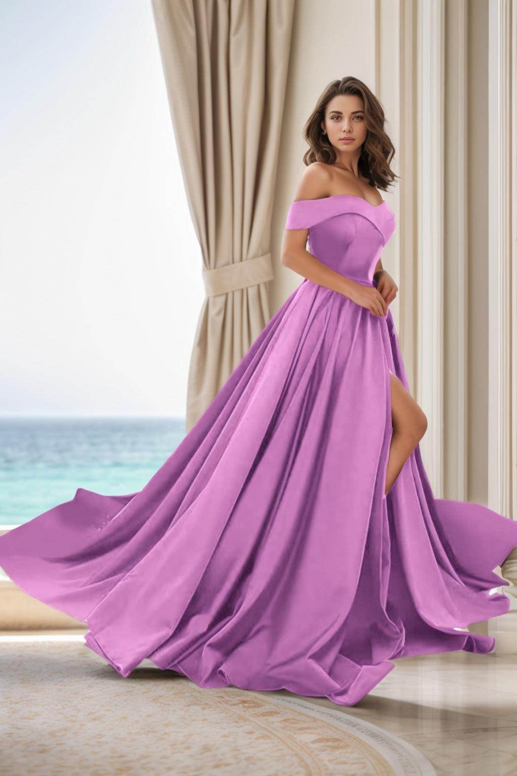 A-Line Court Train Satin Prom Dress CS0405 - COCOMELODY