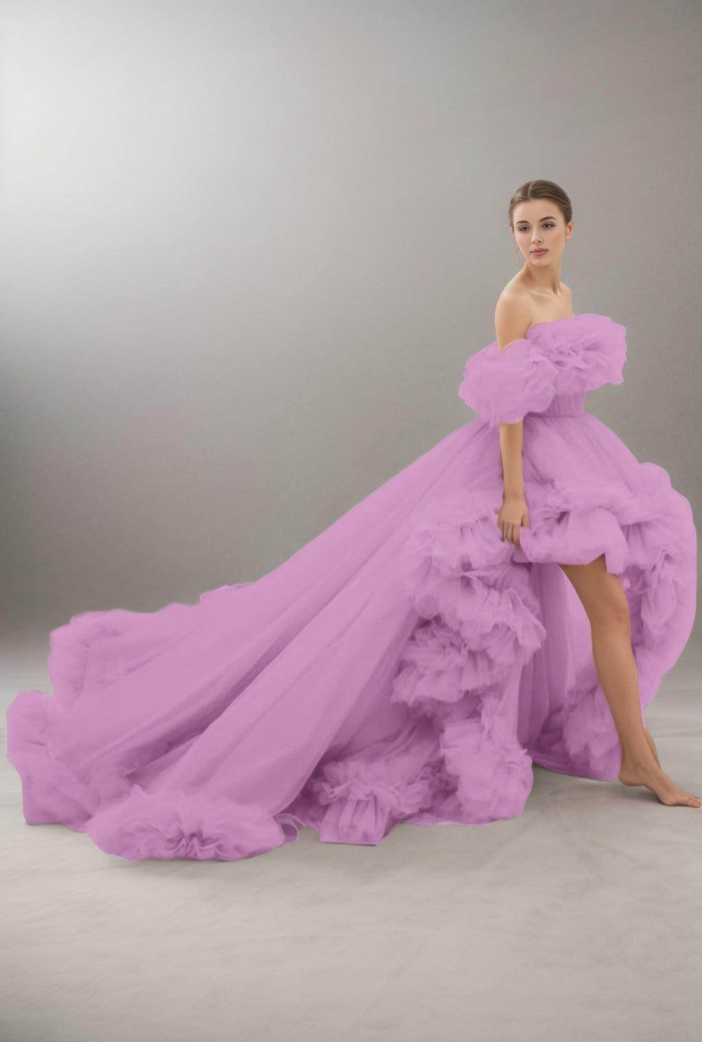 A-Line Court Train Tulle Prom Dress CS0406 - COCOMELODY