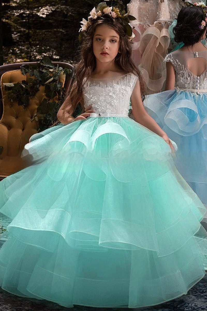 Illusion Round Sleeveless Neck Organza Floor Length Flower Girl Dresses 641380990865