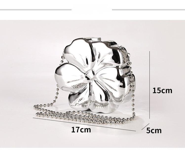 Flower bag mirror plating process oblique span bag 778089021024 - 7 Days / Gold+Bead chain / 17*15*5cm - COCOMELODY