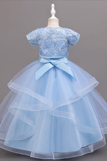 Two-Piece Sequin Lace Bolero Jacket Tulle Floor-Length Flower Girl Dresses 1030169357466