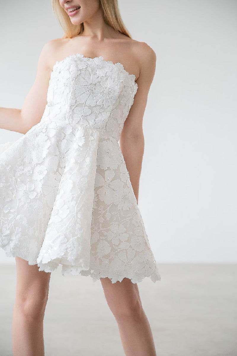 A-Line Short-Mini Lace Little White Dress 100018 - COCOMELODY