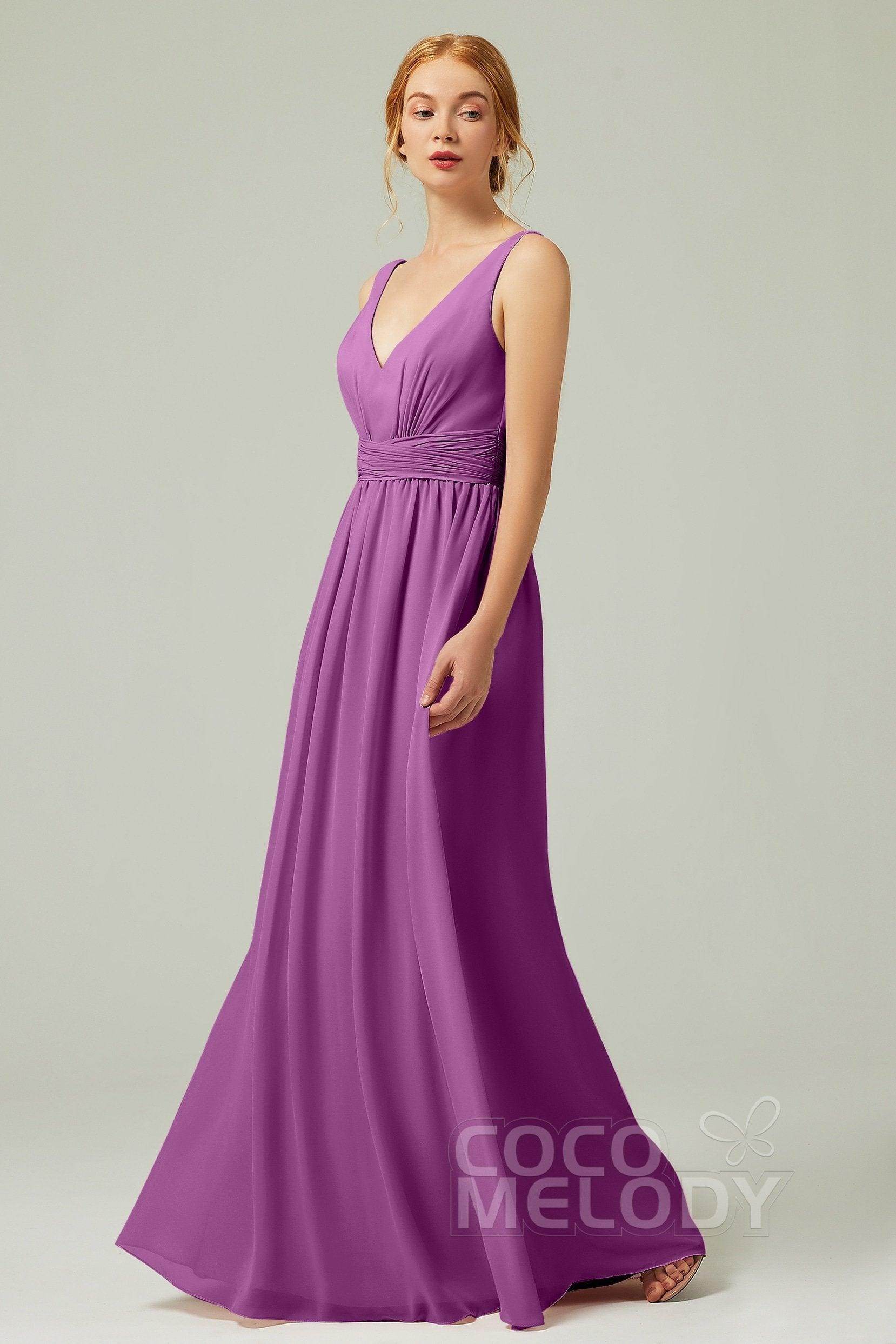A-Line Floor Length Chiffon Bridesmaid Dress CB0318 - COCOMELODY