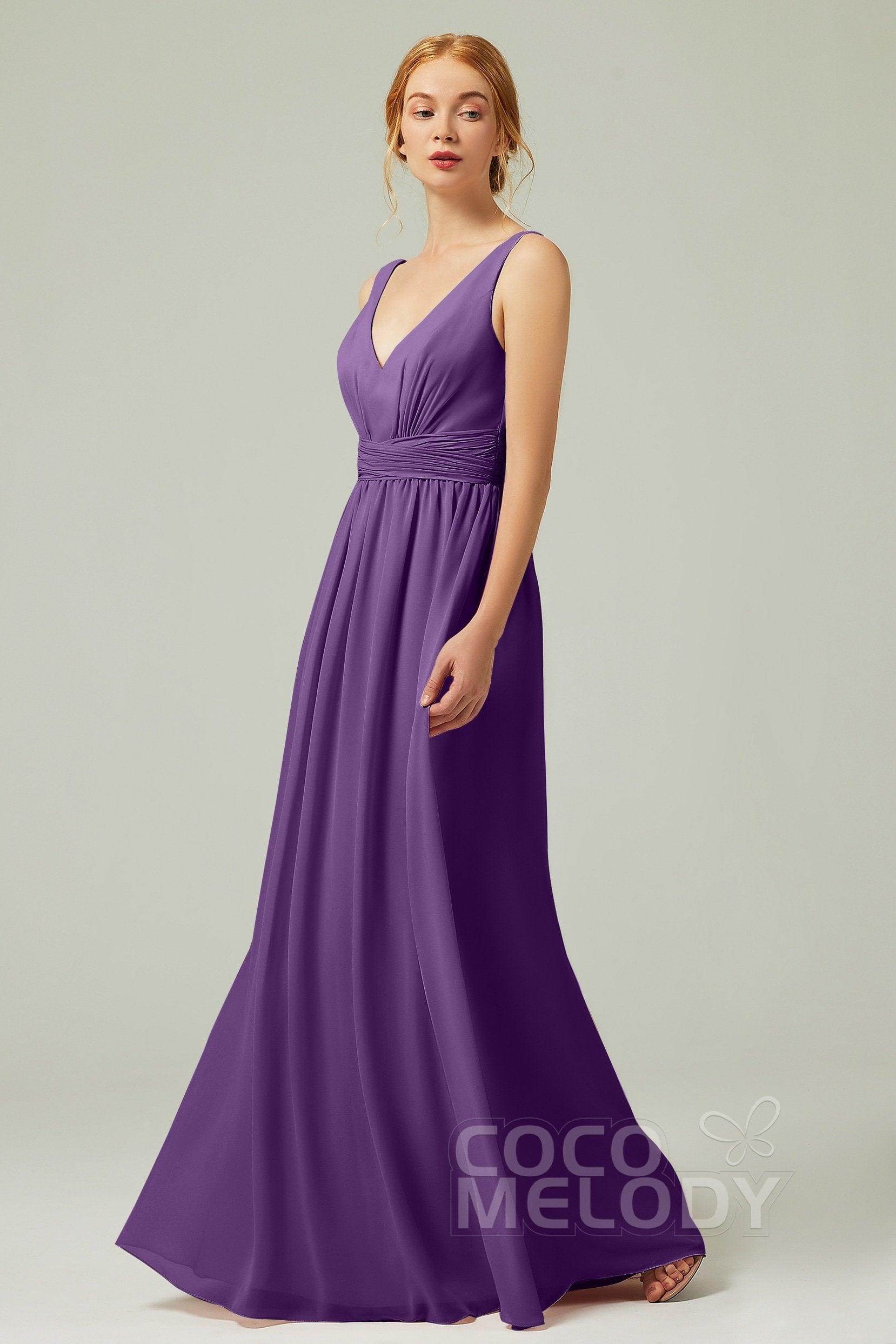 A-Line Floor Length Chiffon Bridesmaid Dress CB0318 - COCOMELODY