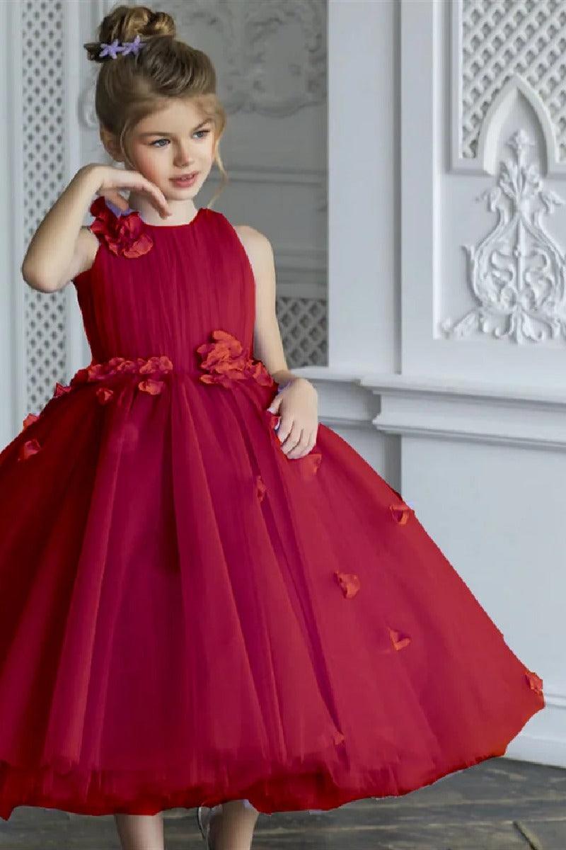 Ball Gown Sleeveless Knee Length Tulle Flower Girl Dresses 672958649240 - 10 Days / Red / 2 - COCOMELODY