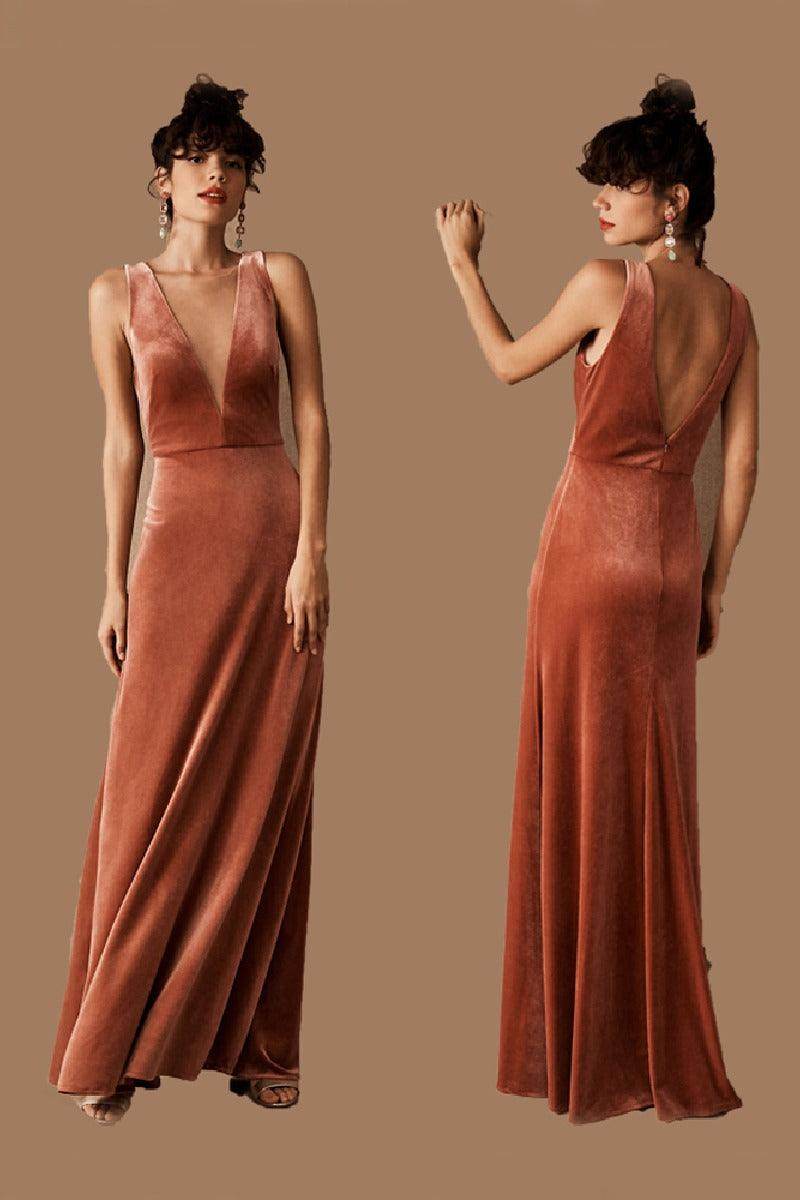 A-Line Maxi Velvet Bridesmaid Dress 658543548708 - COCOMELODY
