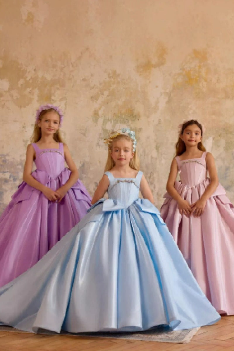 A-Line Sweep-Brush Train Satin Sleeveless Flower Girl Dresses 1024995845033