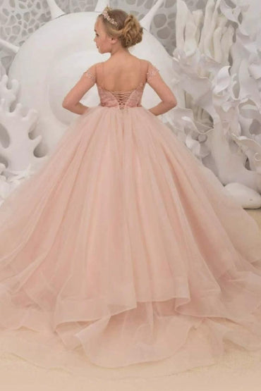 A-Line Illusion Cap Sleeve Ruffle Tulle Sweep-Brush Train Flower Girl Dresses 709465104920 - 10 Days / As Picture / 2 - COCOMELODY