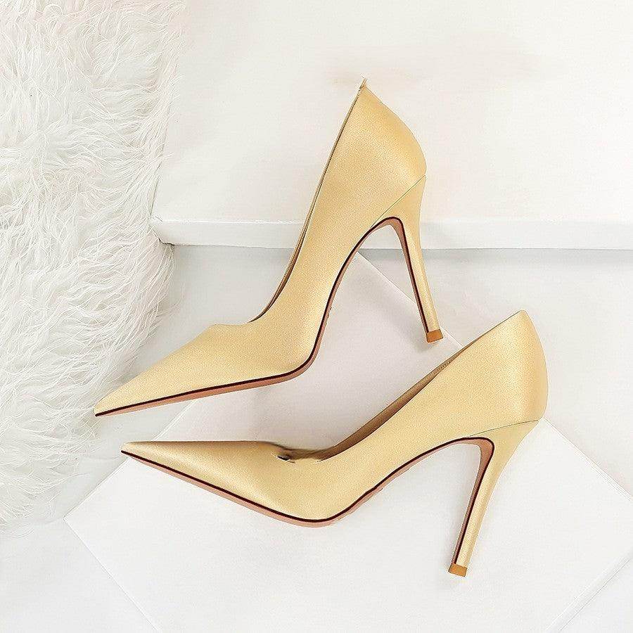 Green Satin Pointy Stiletto Heels 664584349468 - COCOMELODY