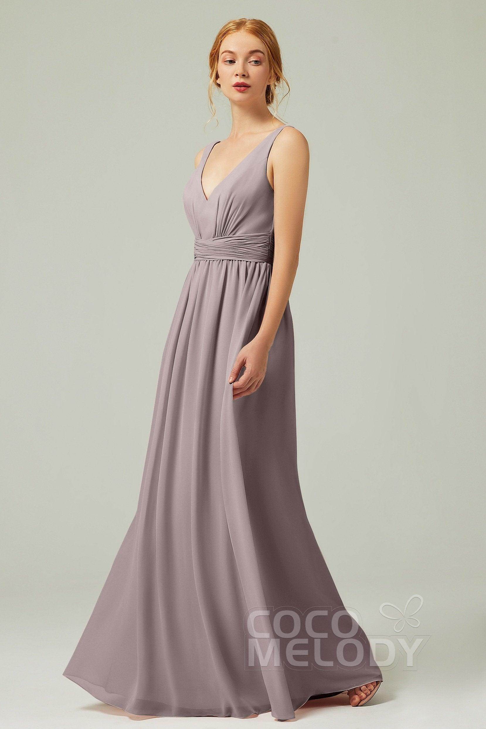 A-Line Floor Length Chiffon Bridesmaid Dress CB0318 - COCOMELODY
