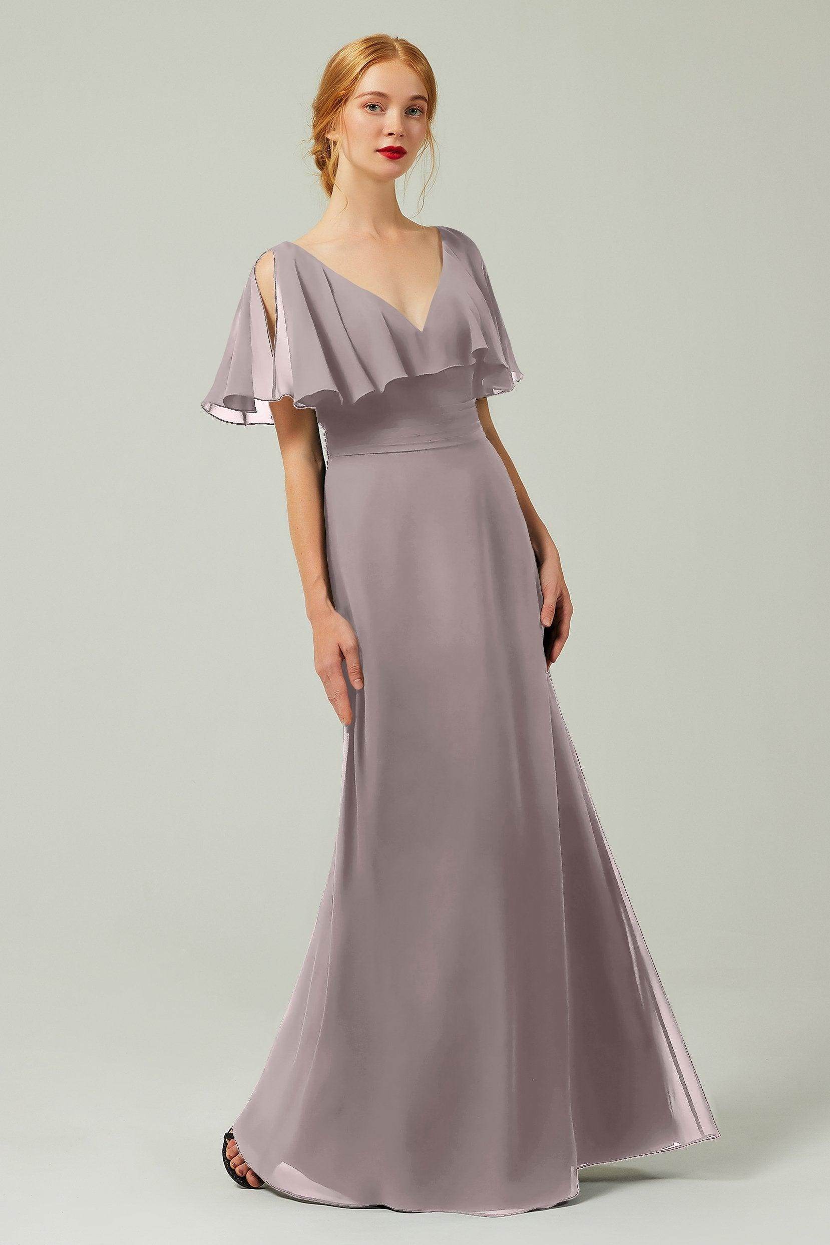 Sheath-Column Floor Length Chiffon Bridesmaid Dress Formal Dresses CB0341 - COCOMELODY