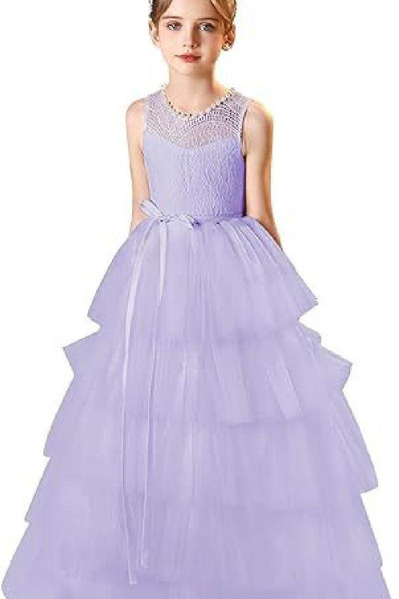 A-Line Scoop Neck Lace/Tulle Flower Girl Dresses With Cascading Ruffles 809160851086 - COCOMELODY