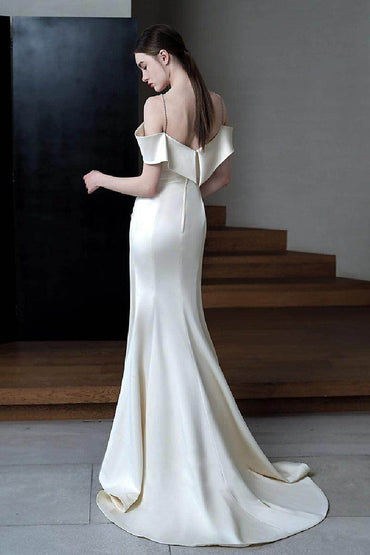 Trumpet-Mermaid Sweep-Brush Train Satin Wedding Dress 746403059748 - COCOMELODY