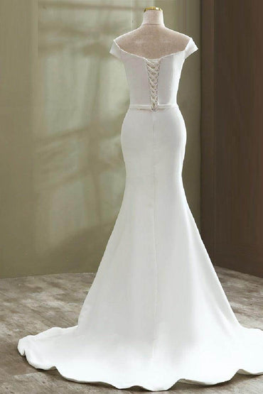 Trumpet-Mermaid Sweep-Brush Train Satin Wedding Dress 668249752543 - COCOMELODY
