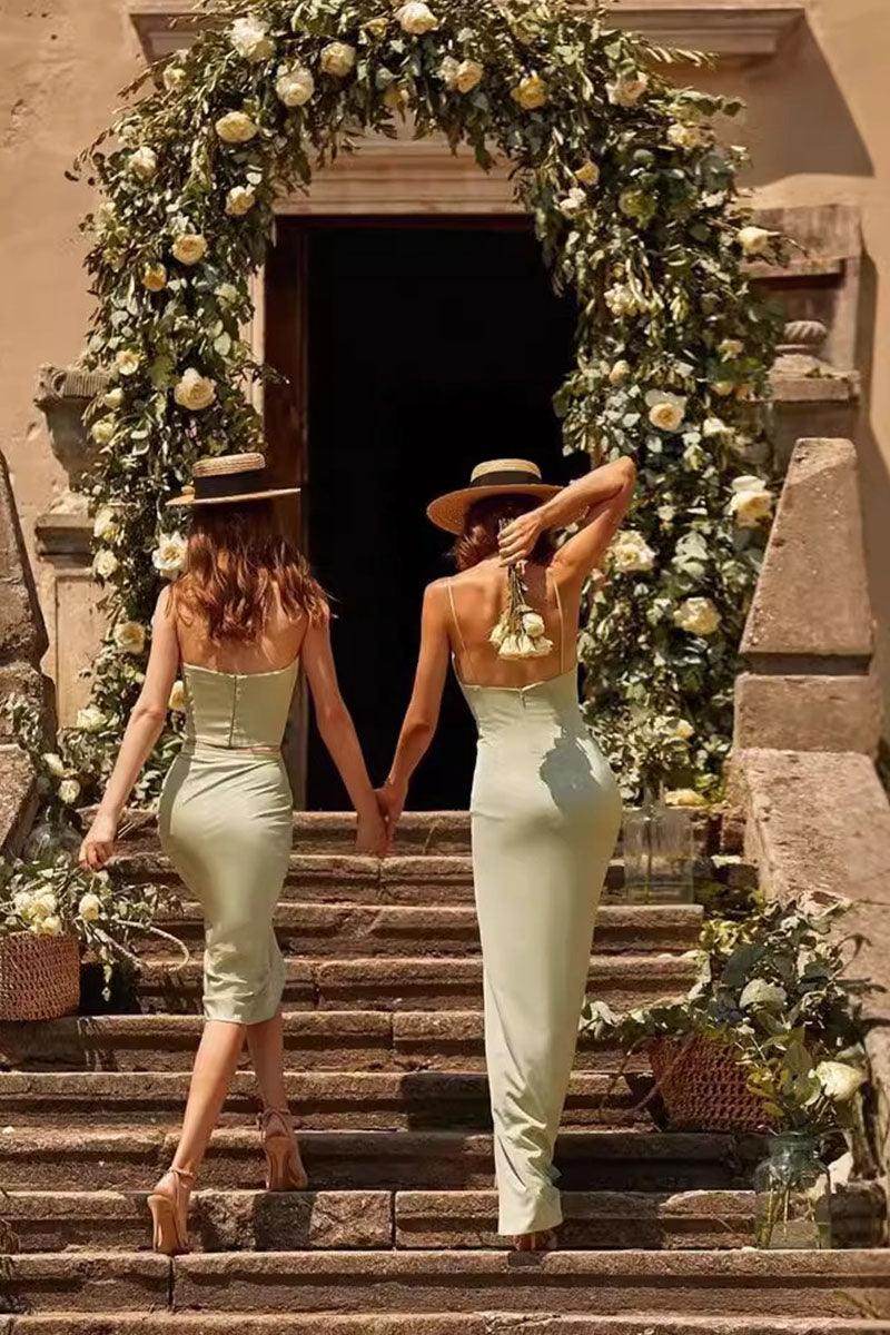 Sheath-Column Midi Elastic Silk like Satin Bridesmaid Dress 818693089593 - COCOMELODY