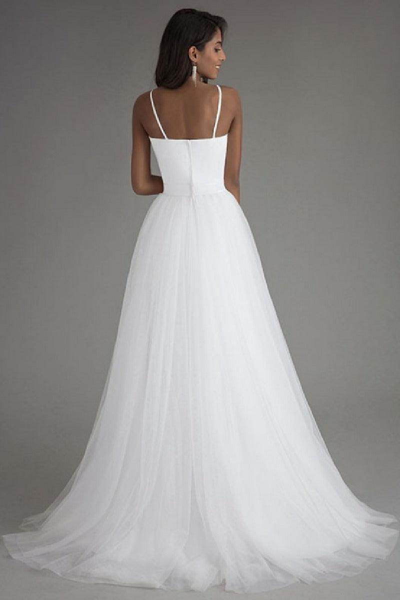 A-Line Sweep-Brush Train Tulle Wedding Dress 864834286134 - COCOMELODY