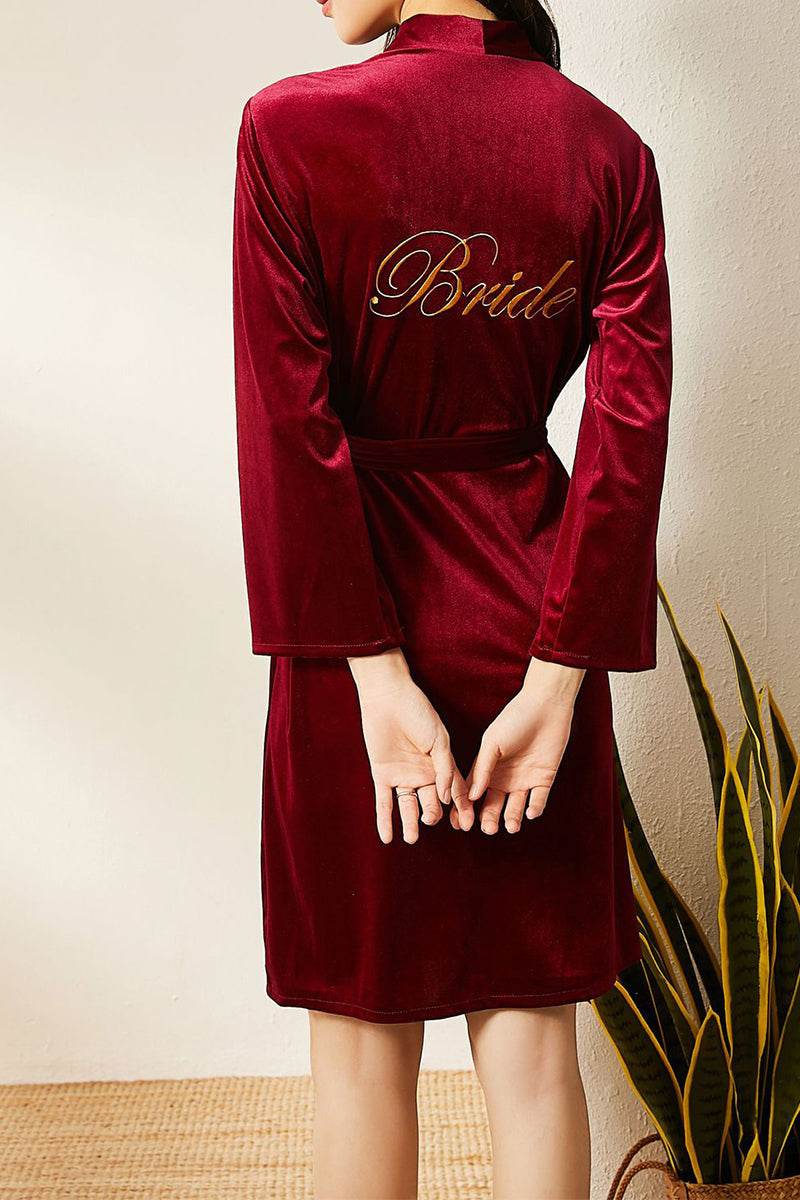 Velvet Knee Length Robe For Bride 600279553765 - COCOMELODY