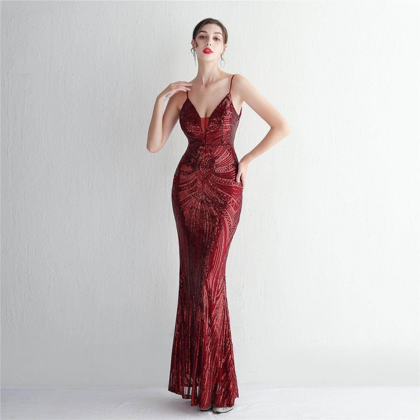 Trumpet-Mermaid Floor Length Sequins Dress 687482392338 - COCOMELODY