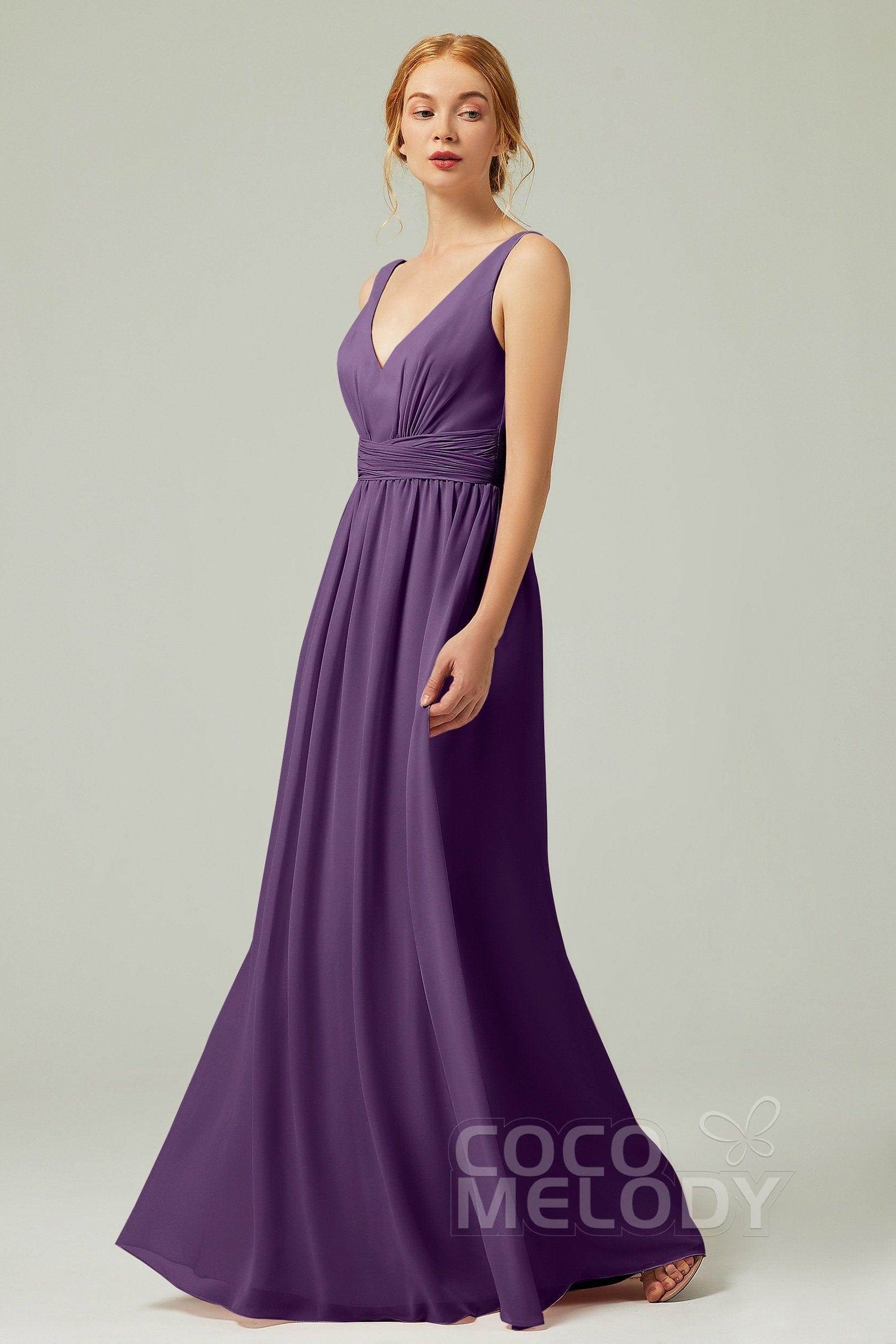 A-Line Floor Length Chiffon Bridesmaid Dress CB0318 - COCOMELODY