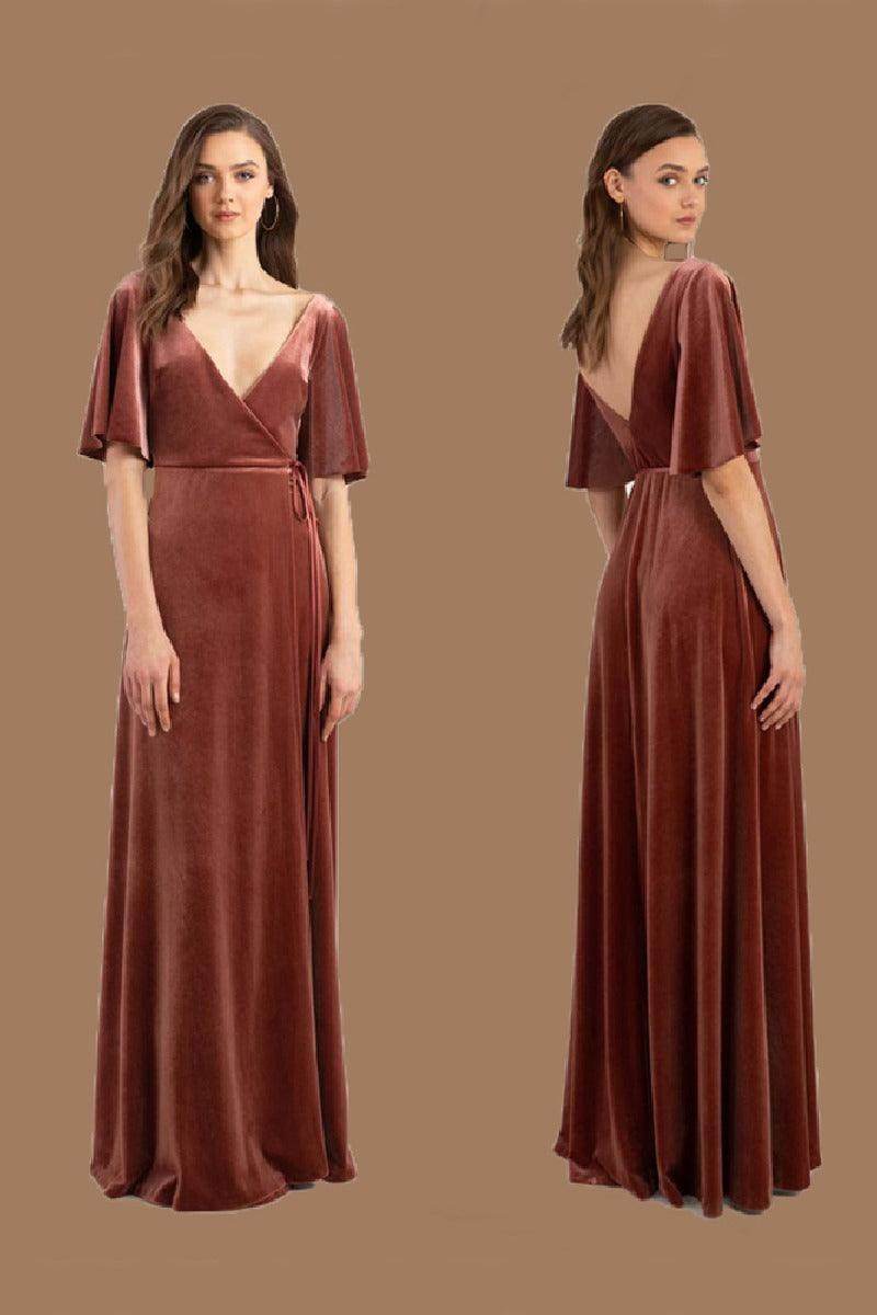 A-Line Maxi Velvet Bridesmaid Dress 658543548708 - COCOMELODY