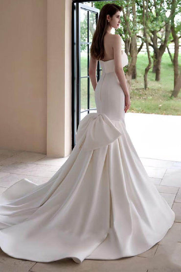 Trumpet-Mermaid Sweep-Brush Train Satin Wedding Dress 855056831342 - COCOMELODY
