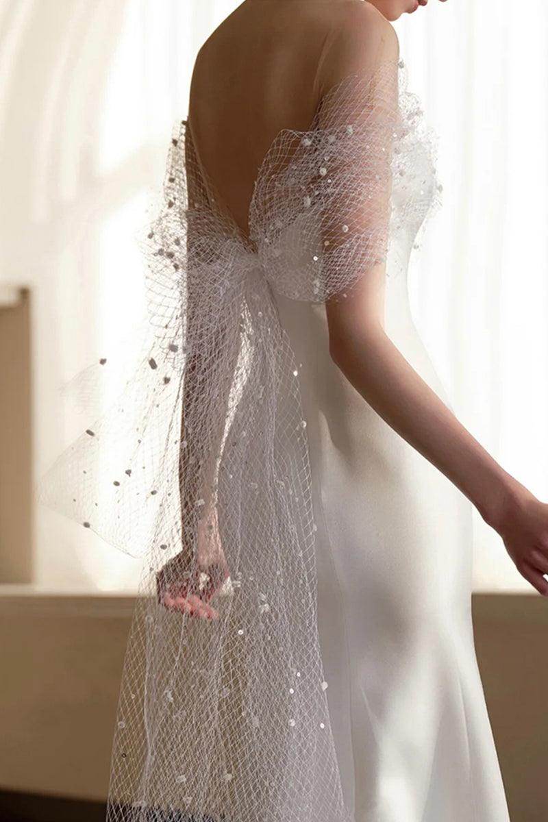 Sheath-Column Sweep-Brush Train Satin Wedding Dress 681142138334 - COCOMELODY