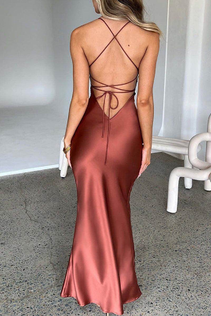 Sexy halter satin cocktail dress 689849690730 - COCOMELODY