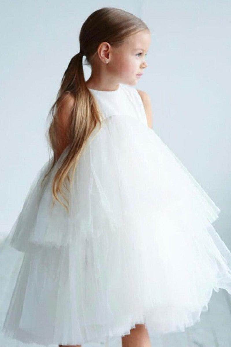 mini white tulle flower girl dress Ball Gown Scoop Neck Sleeveless Mini Tulle Flower Girl Dresses 606456801196, 10 Days / Ivory / 140cm