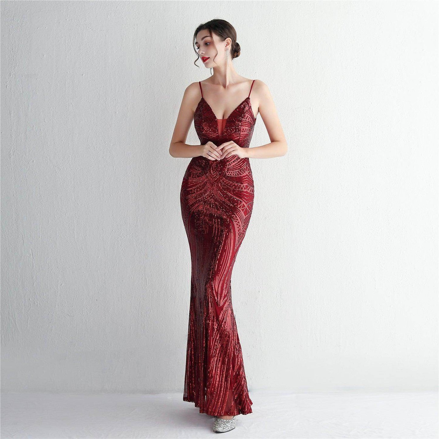 Trumpet-Mermaid Floor Length Sequins Dress 687482392338 - COCOMELODY