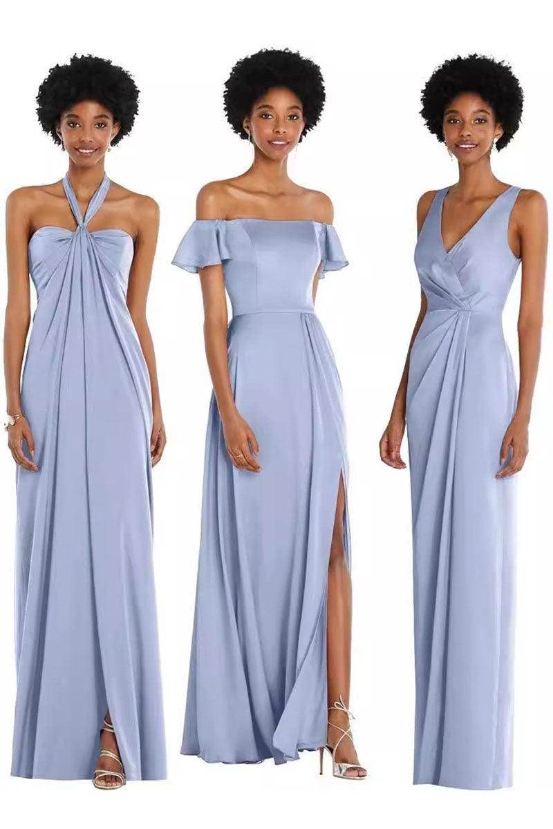 A-Line Maxi Chiffon Bridesmaid Dress 837742062907, 7 Days / Ice Blue-Halter / US16W