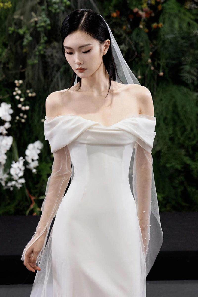 Trumpet-Mermaid Sweep-Brush Train Satin Wedding Dress 854371735185 - COCOMELODY