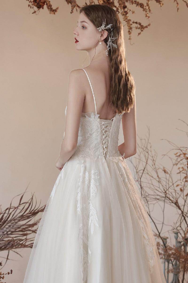 A-Line Ankle Length Lace Tulle Wedding Dress 820734030790 - COCOMELODY
